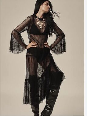 Sheer Black Fringe Maxi Dress